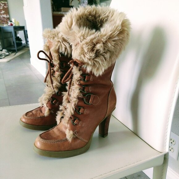Report Signature - Faux Fur, High Heel Lace-up Boots - 8.5 - Picture 2 of 8